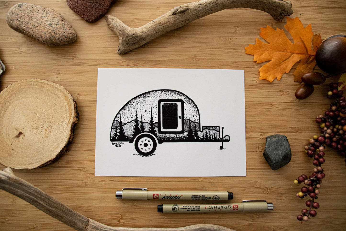 Teardrop Camping Trailer - Pen and Ink PRINT