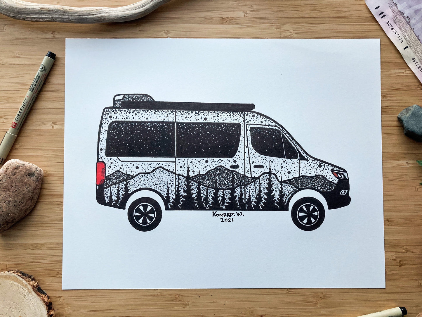 Camper Van - Pen and Ink PRINT