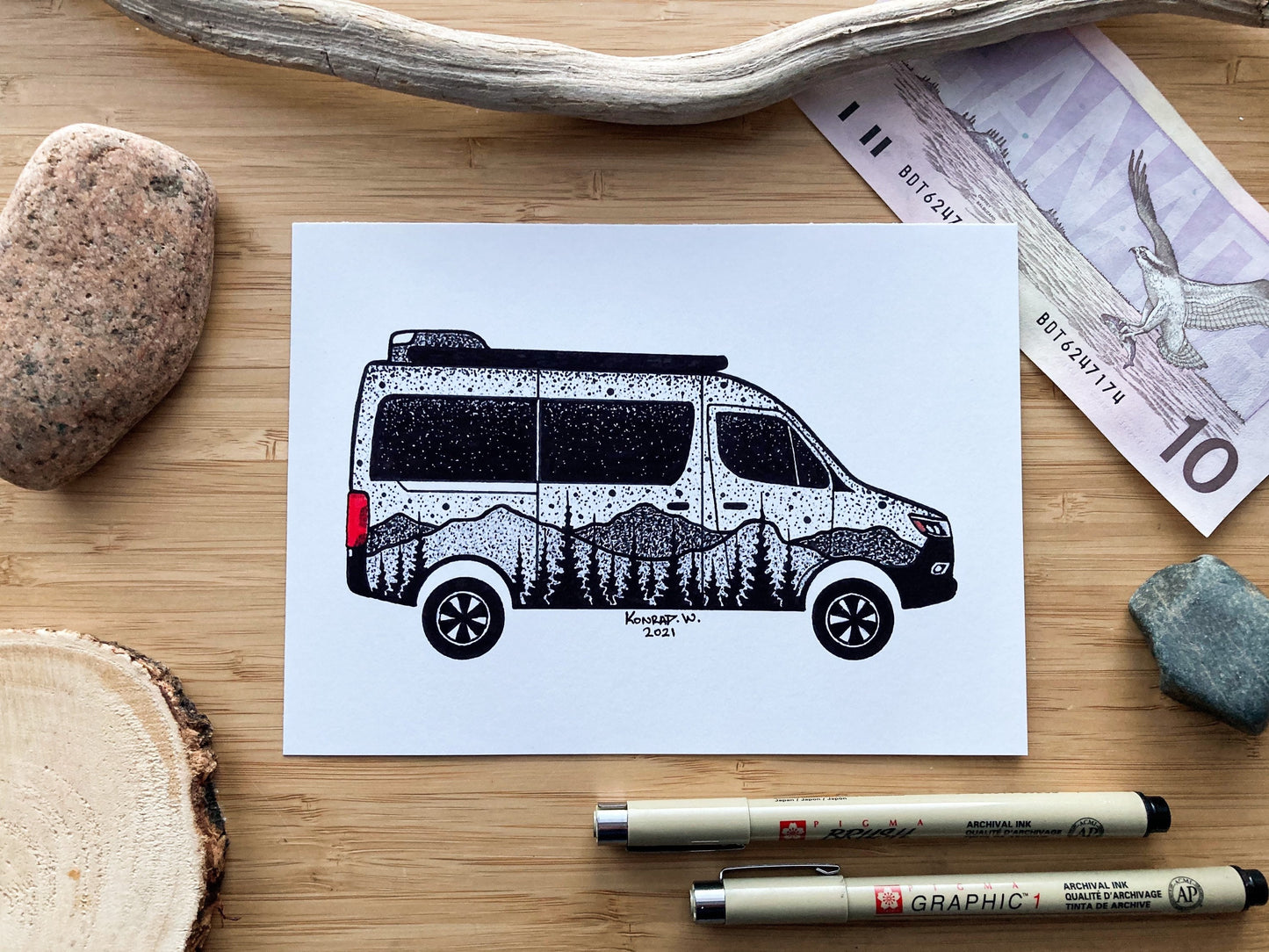 Camper Van - Pen and Ink PRINT