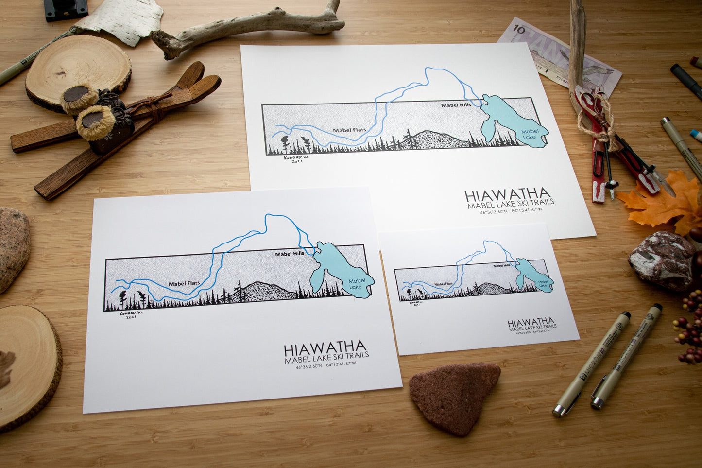 Hiawatha Mabel Lake Ski Trail Map - Pen and Ink PRINT
