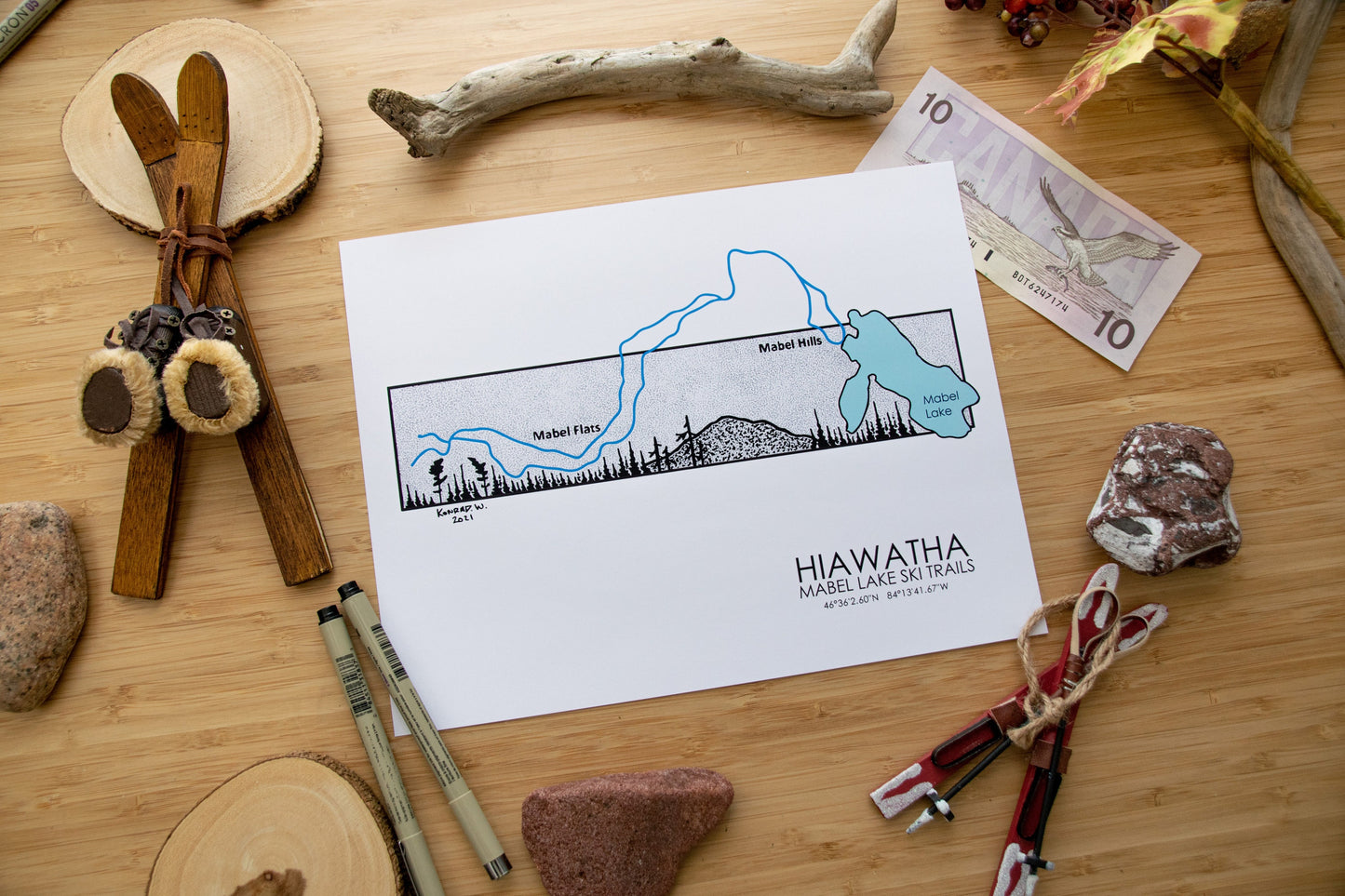 Hiawatha Mabel Lake Ski Trail Map - Pen and Ink PRINT