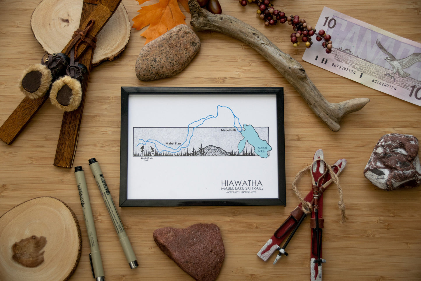 Hiawatha Mabel Lake Ski Trail Map - Pen and Ink PRINT