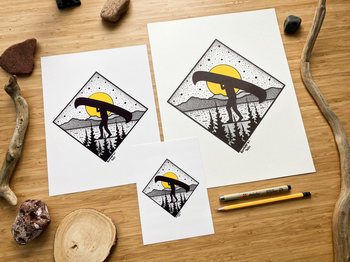 Canoe Portage - Pen and Ink PRINT