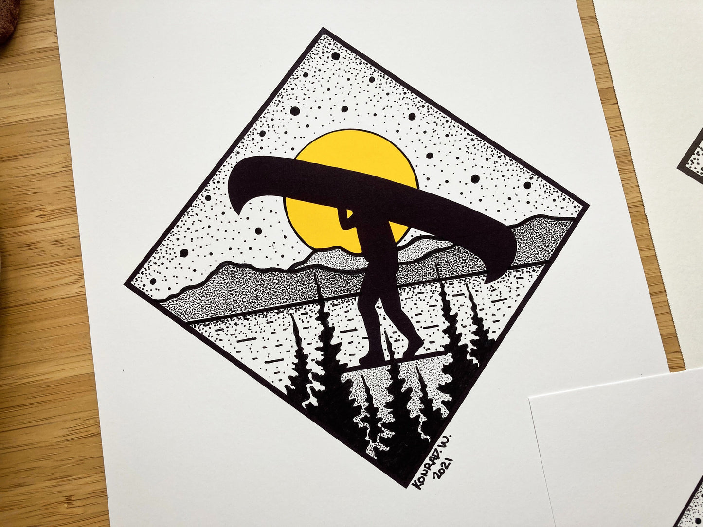 Canoe Portage - Pen and Ink PRINT