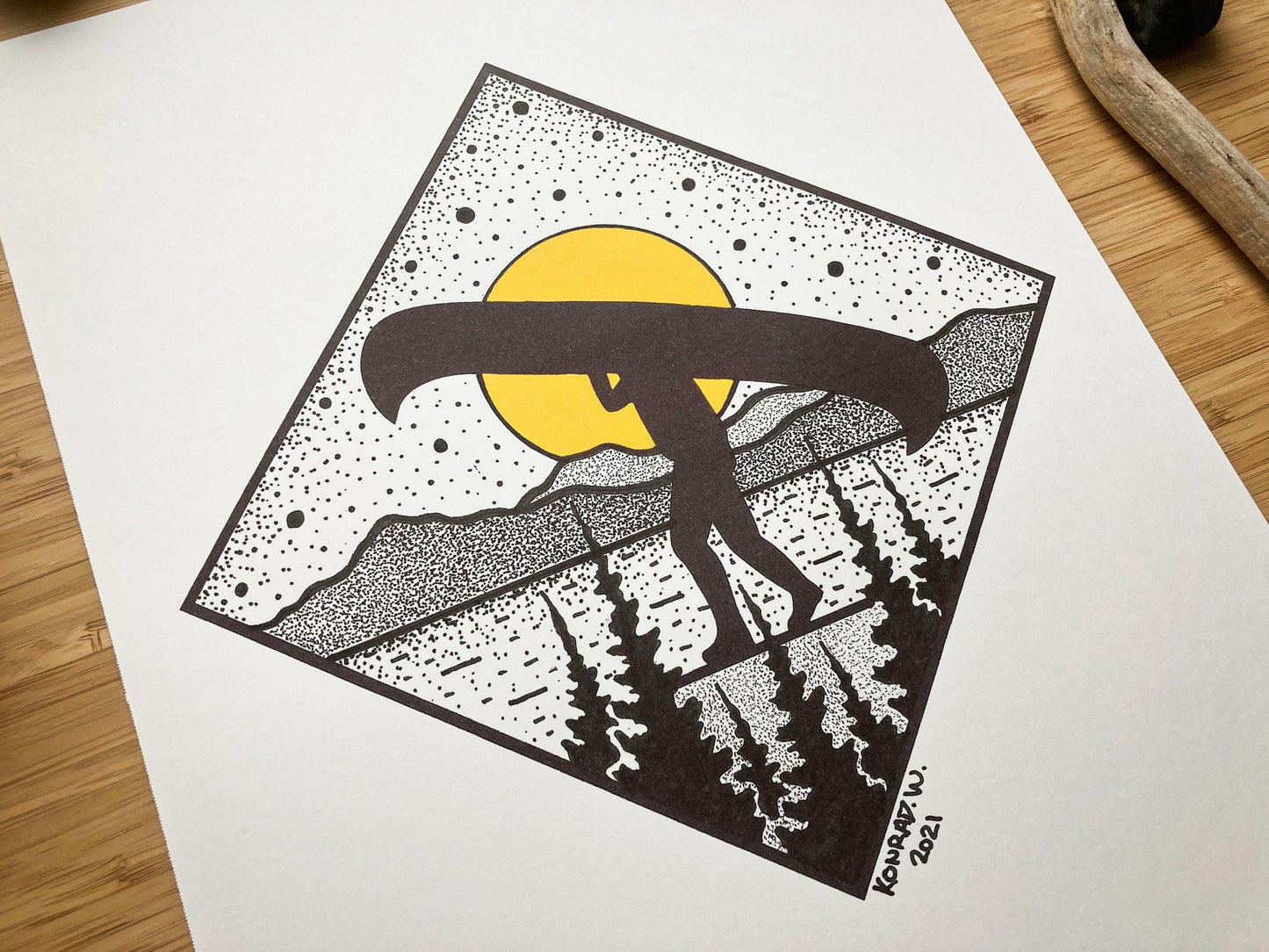 Canoe Portage - Pen and Ink PRINT