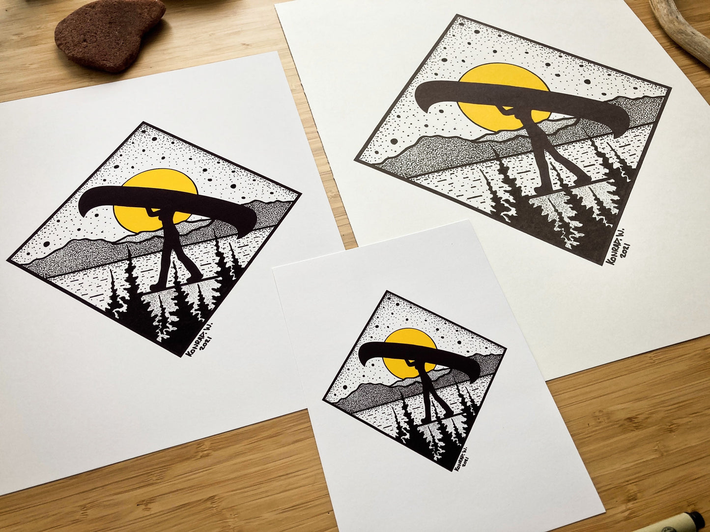 Canoe Portage Female - Pen and Ink PRINT