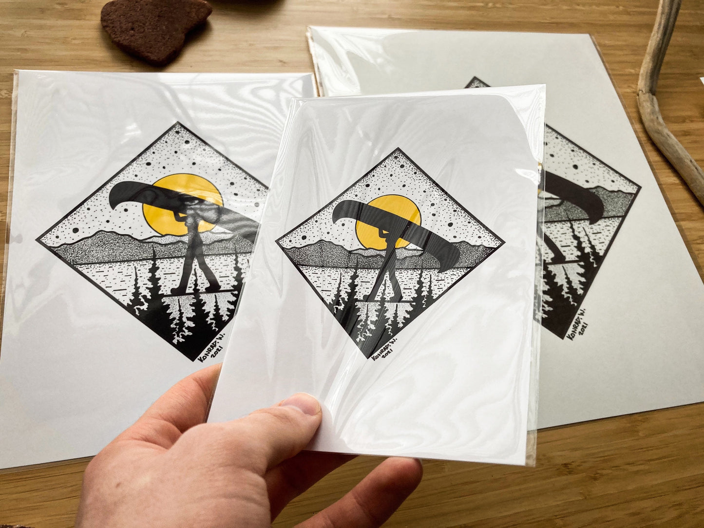 Canoe Portage Female - Pen and Ink PRINT