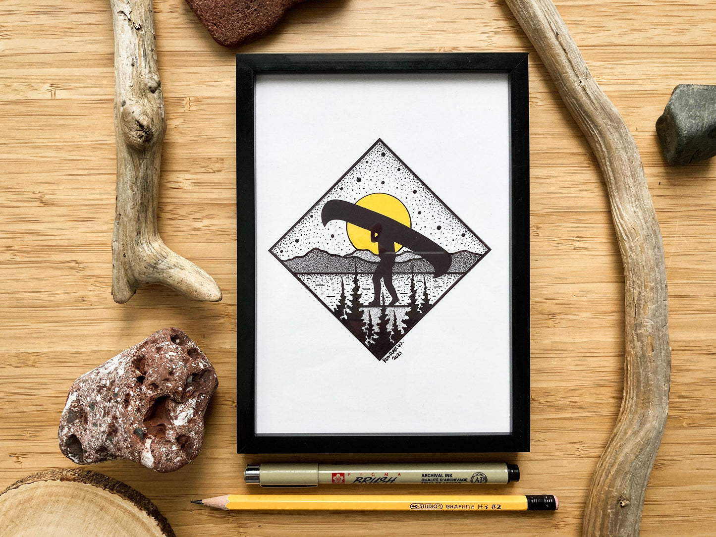 Canoe Portage - Pen and Ink PRINT