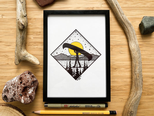 Canoe Portage Female - Pen and Ink PRINT