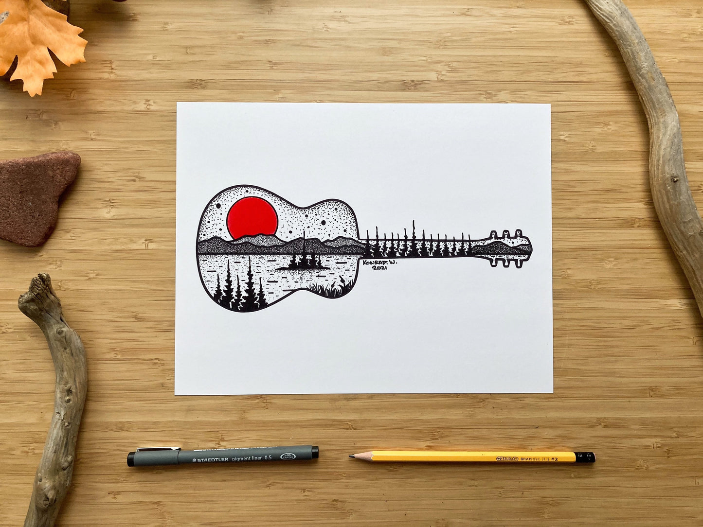 Guitar Silhouette - Pen and Ink PRINT