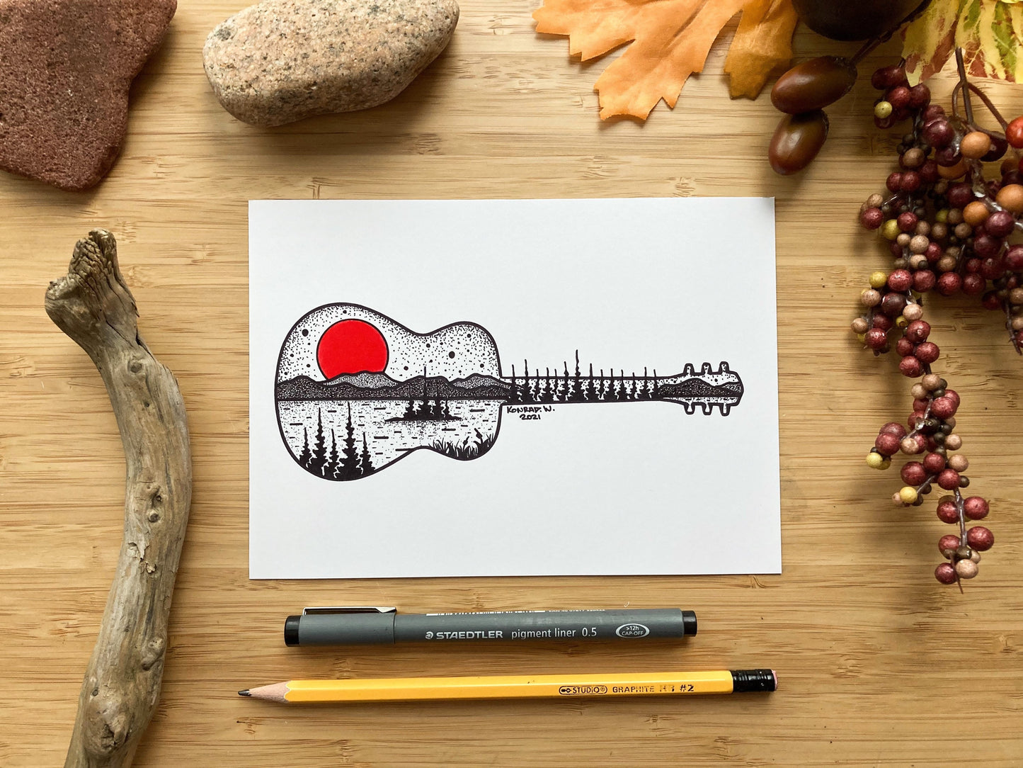 Guitar Silhouette - Pen and Ink PRINT