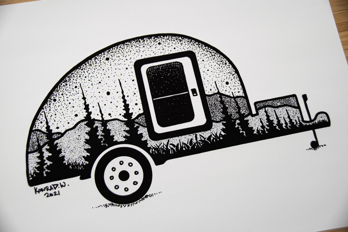 Teardrop Camping Trailer - Pen and Ink PRINT