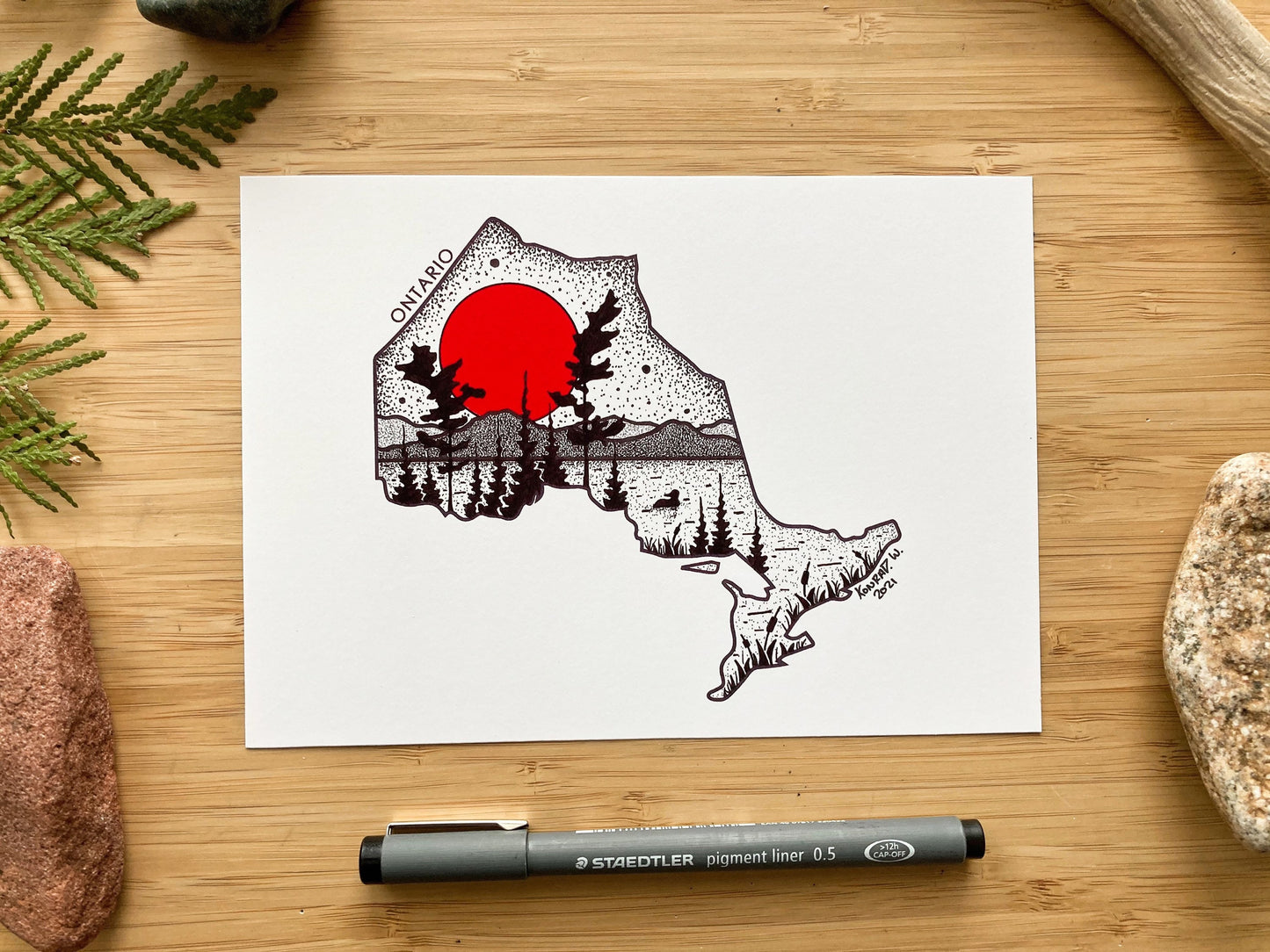 Ontario Map Silhouette - Pen and Ink PRINT (2021 Design)