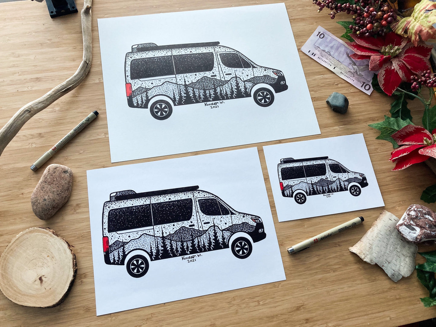 Camper Van - Pen and Ink PRINT