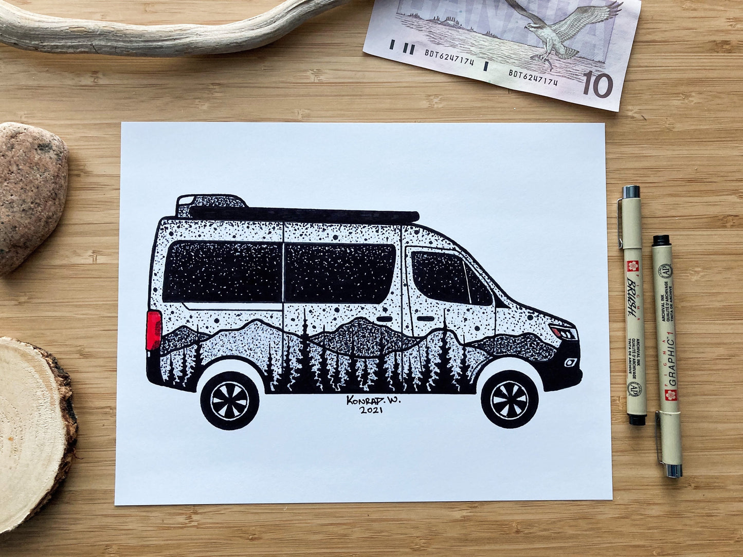 Camper Van - Pen and Ink PRINT