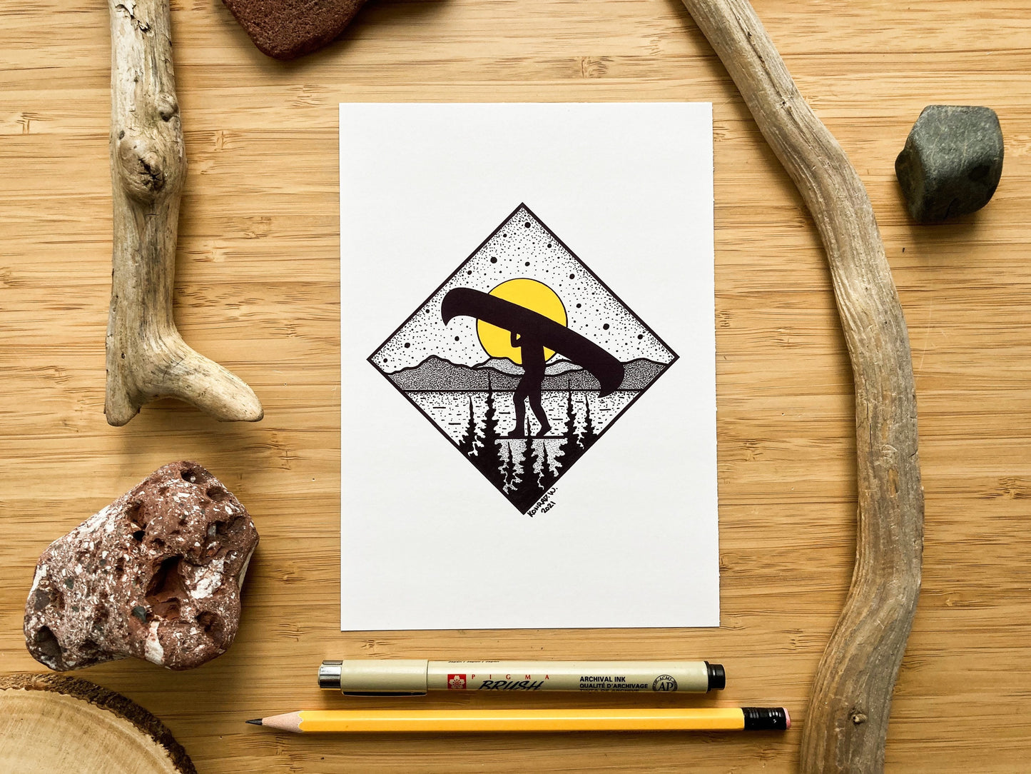 Canoe Portage - Pen and Ink PRINT