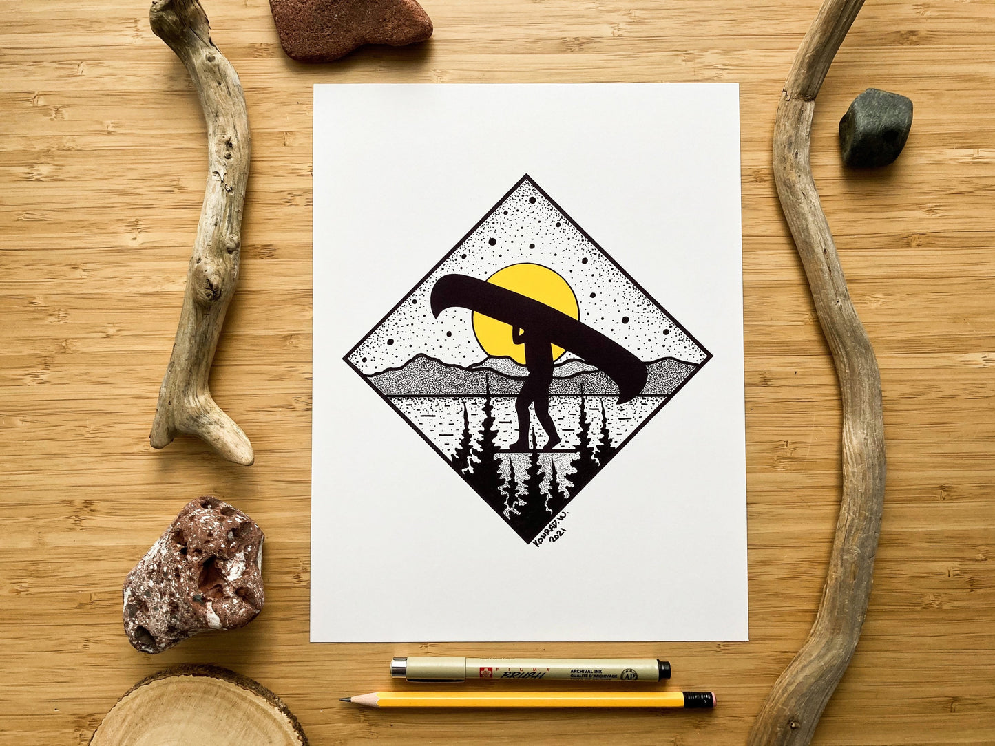 Canoe Portage - Pen and Ink PRINT