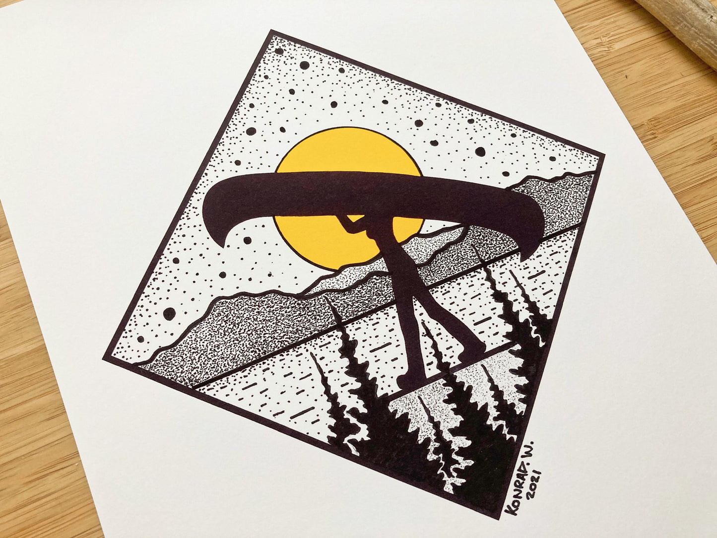 Canoe Portage Female - Pen and Ink PRINT