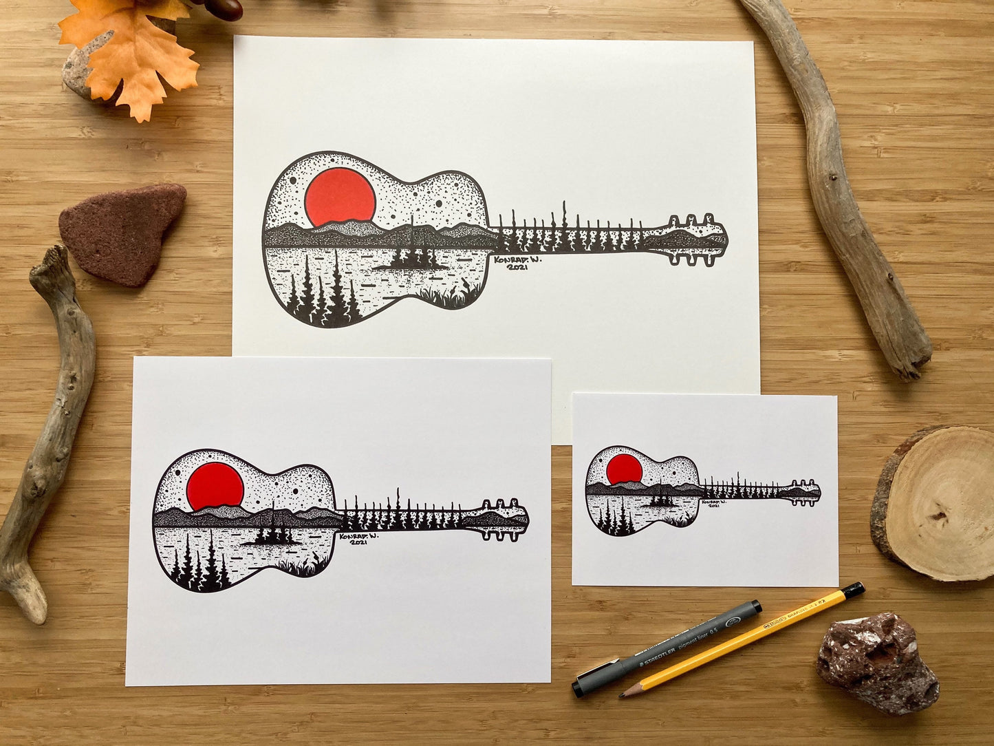 Guitar Silhouette - Pen and Ink PRINT