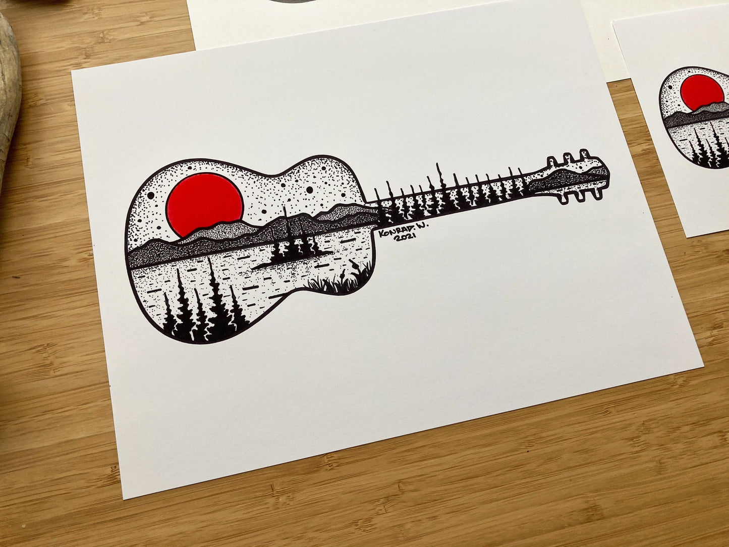 Guitar Silhouette - Pen and Ink PRINT