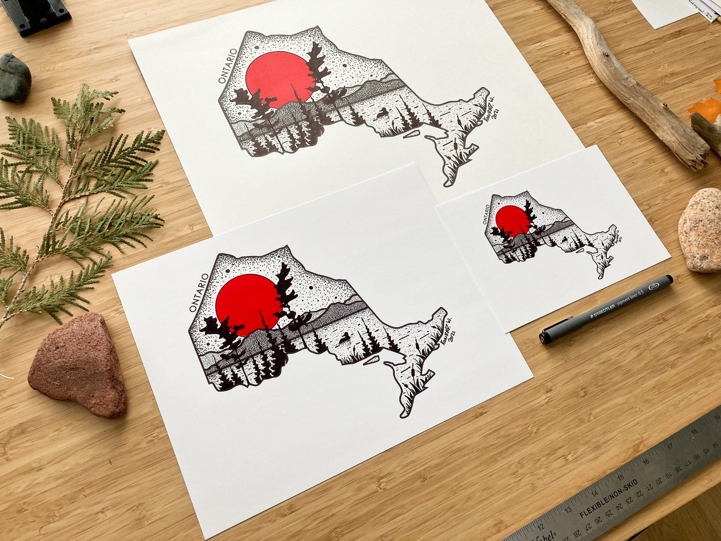 Ontario Map Silhouette - Pen and Ink PRINT (2021 Design)