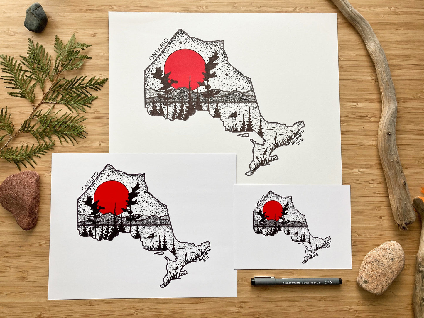 Ontario Map Silhouette - Pen and Ink PRINT (2021 Design)