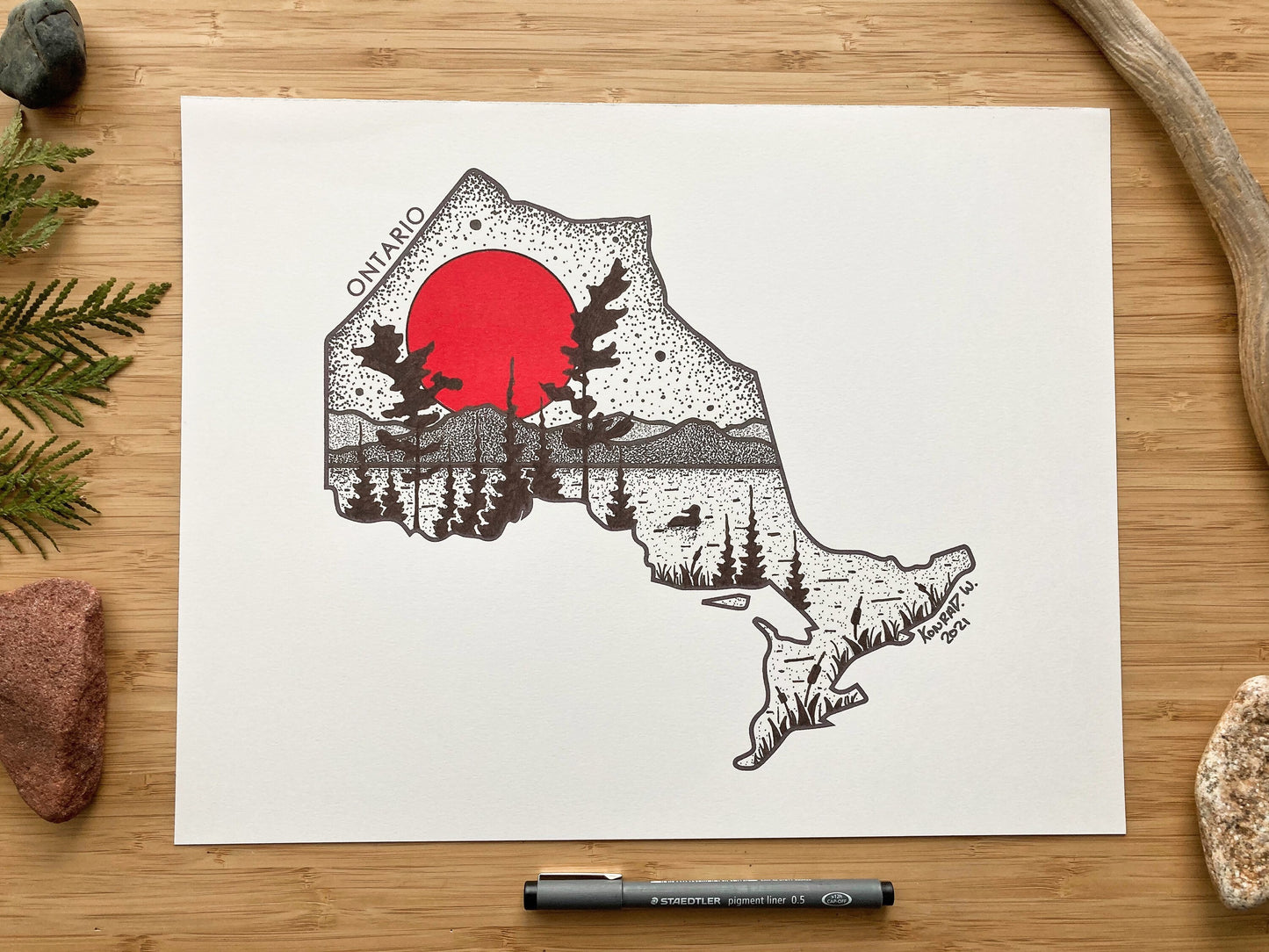 Ontario Map Silhouette - Pen and Ink PRINT (2021 Design)