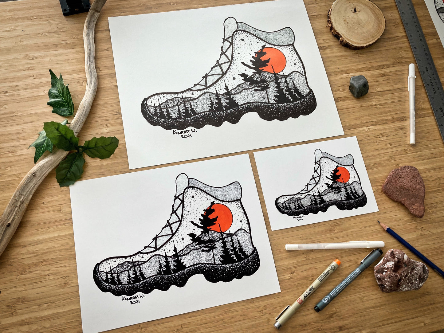 Hiking Boot - Pen and Ink PRINT