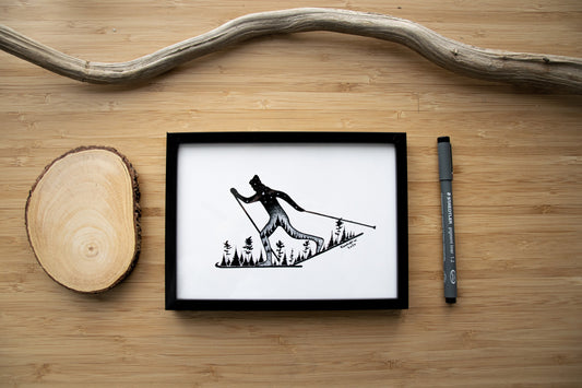 Male Nordic Skier - Pen and Ink PRINT