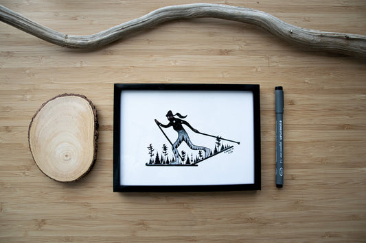 Female Nordic Skier - Pen and Ink PRINT