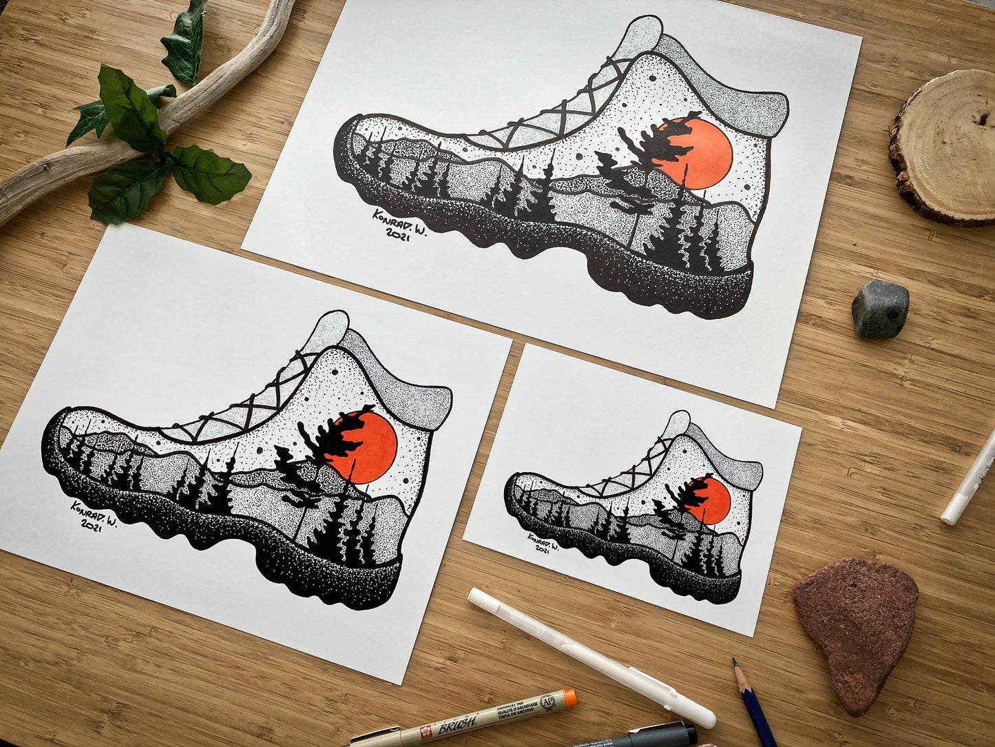 Hiking Boot - Pen and Ink PRINT