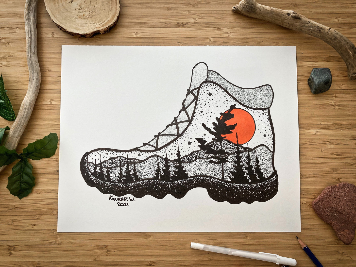 Hiking Boot - Pen and Ink PRINT