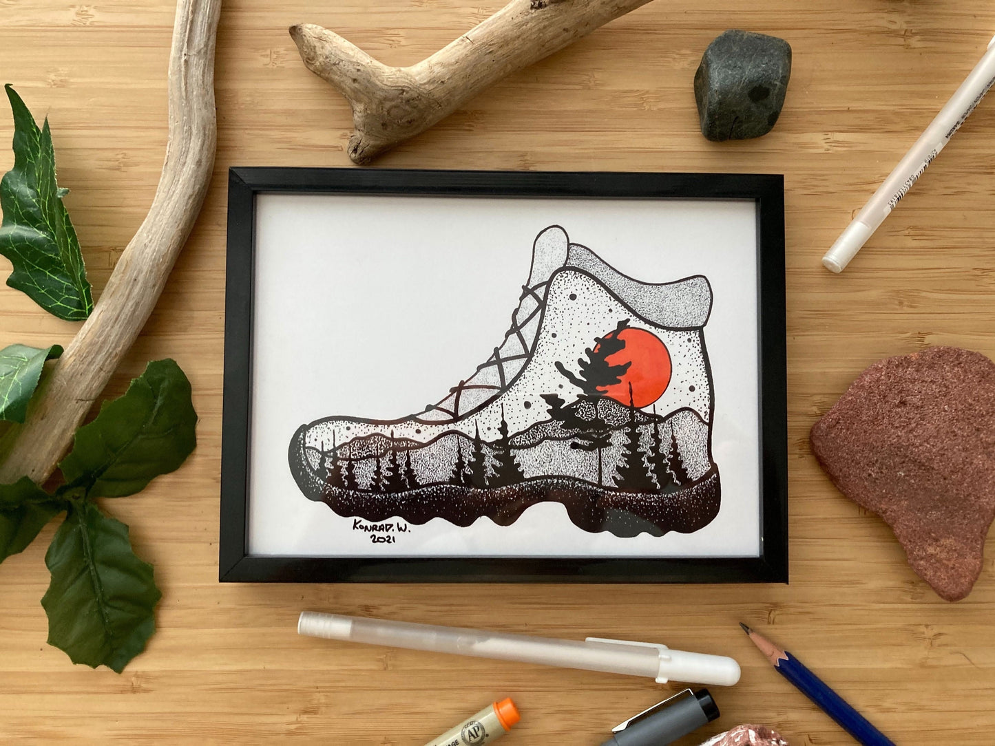 Hiking Boot - Pen and Ink PRINT