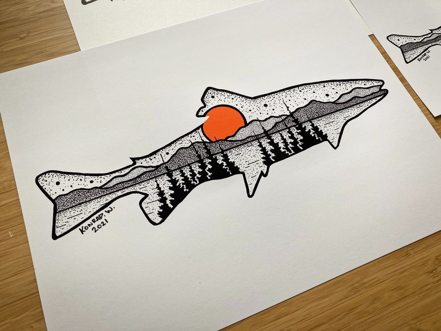 Trout Silhouette - Pen and Ink PRINT