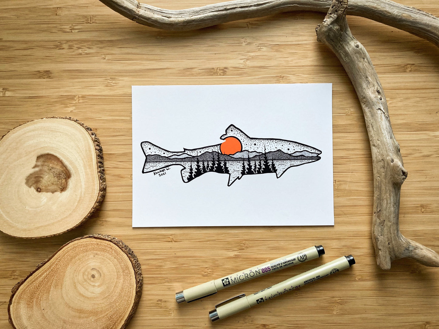 Trout Silhouette - Pen and Ink PRINT