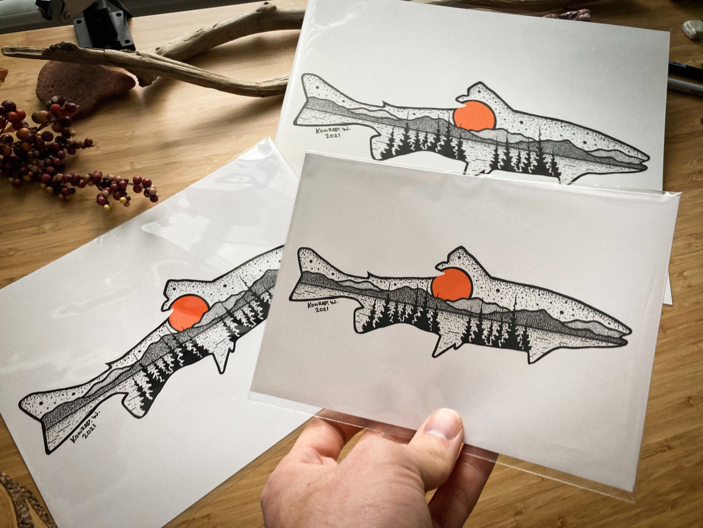 Trout Silhouette - Pen and Ink PRINT