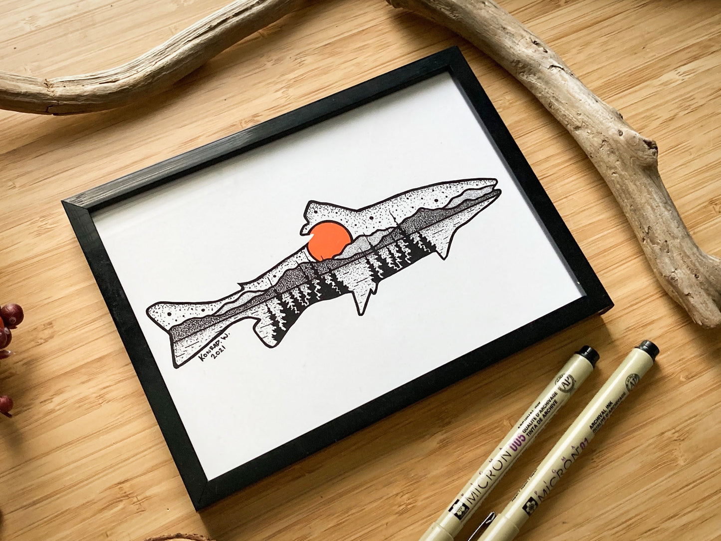 Trout Silhouette - Pen and Ink PRINT