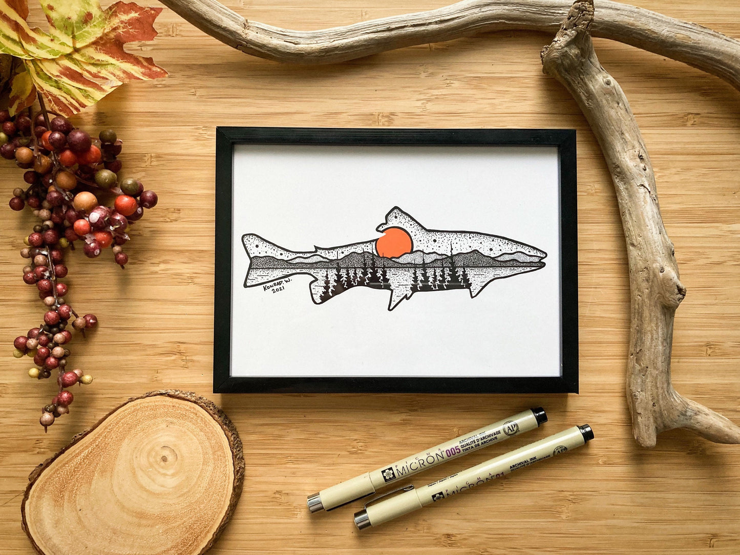 Trout Silhouette - Pen and Ink PRINT
