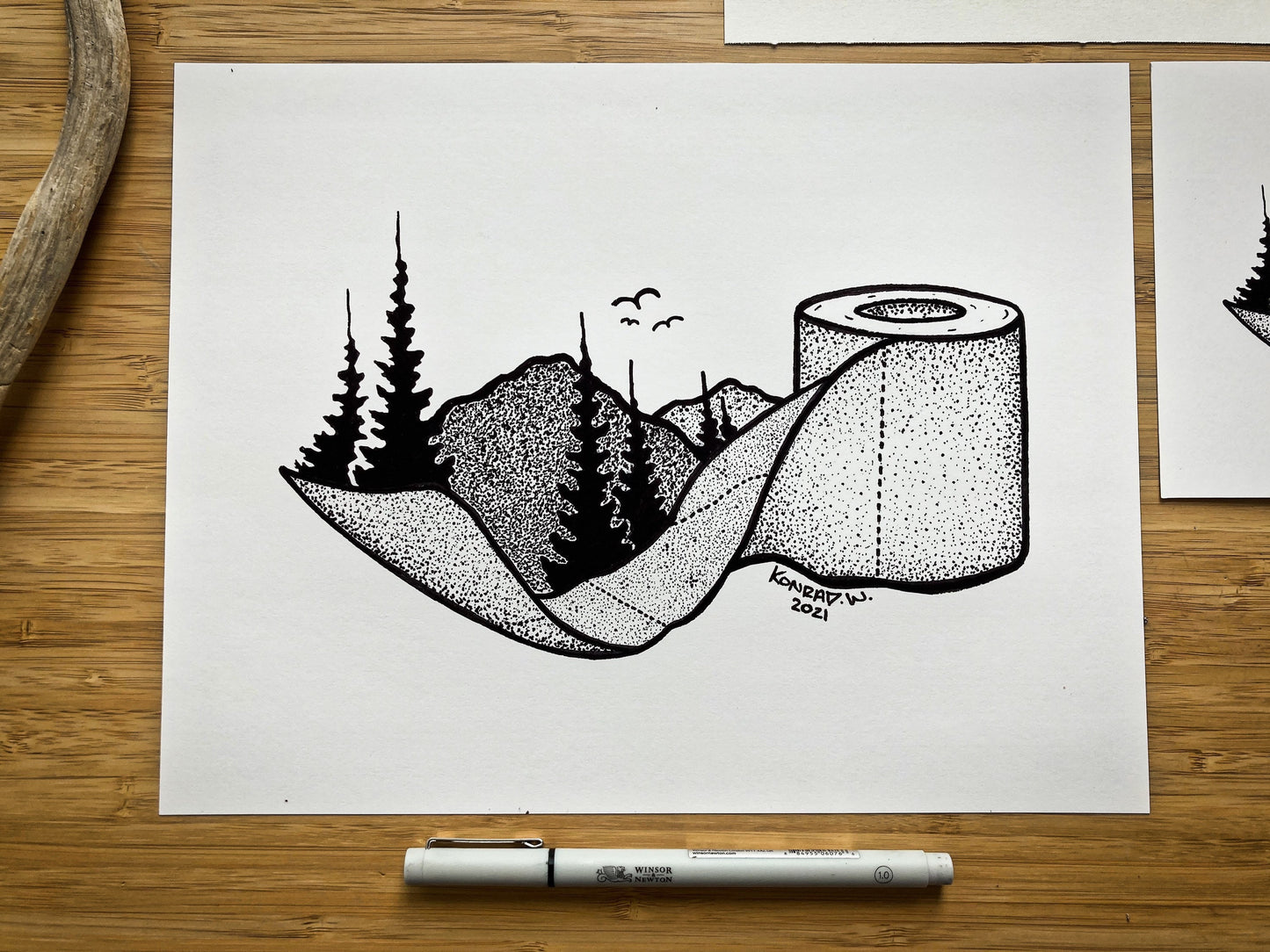 Toilet Paper - Nature Themed Pen and Ink PRINT
