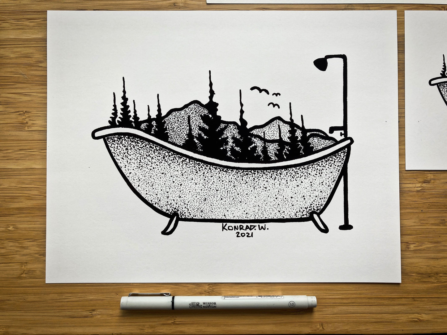 Clawfoot Bathtub - Nature Themed Pen and Ink PRINT