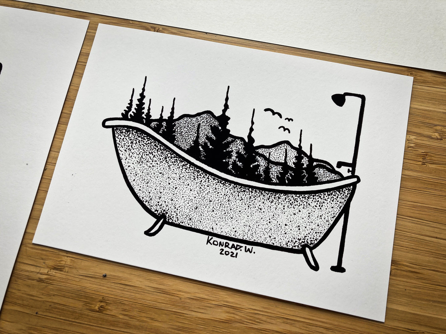 Clawfoot Bathtub - Nature Themed Pen and Ink PRINT