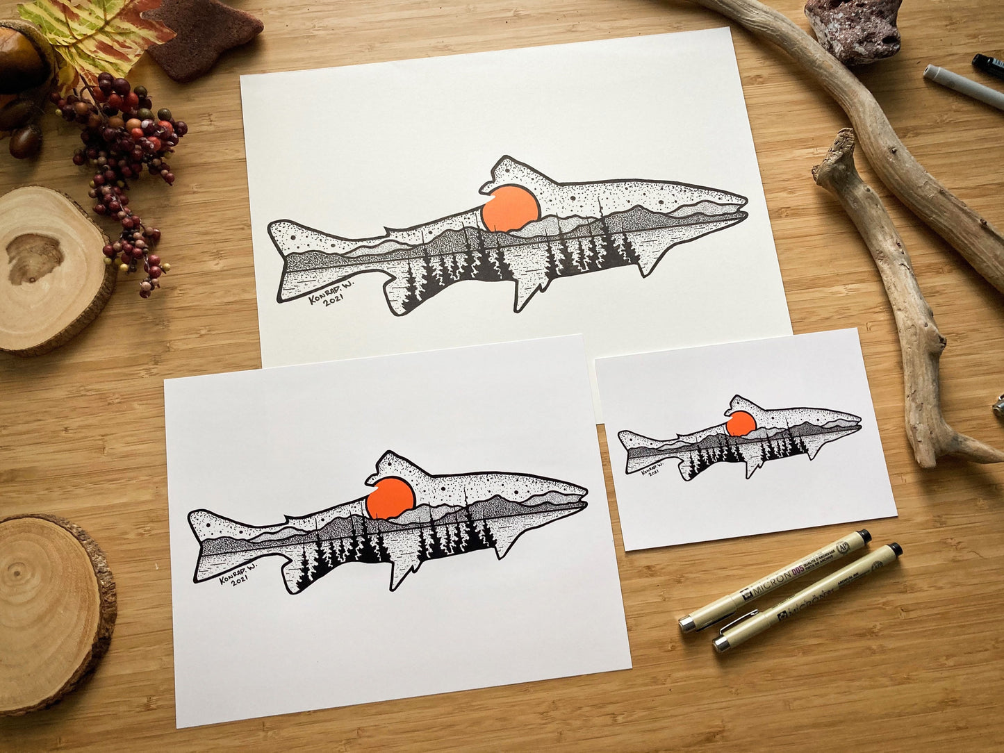 Trout Silhouette - Pen and Ink PRINT