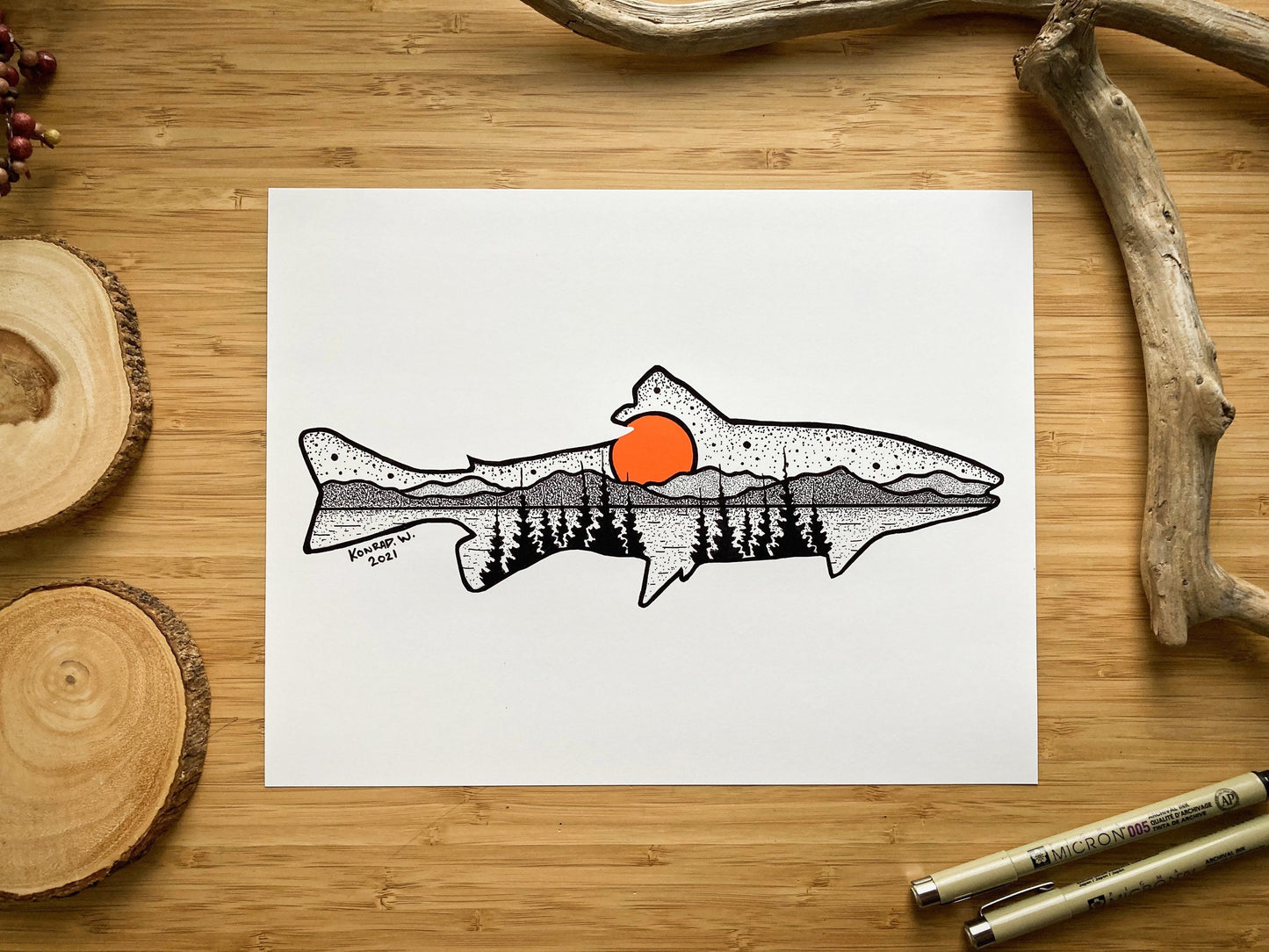 Trout Silhouette - Pen and Ink PRINT