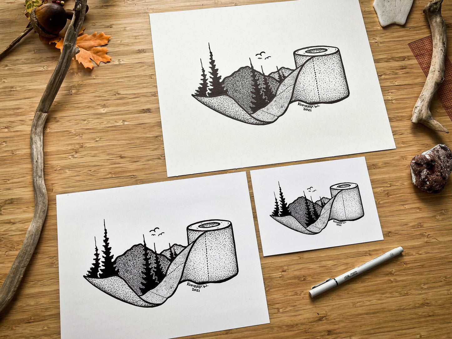 Toilet Paper - Nature Themed Pen and Ink PRINT