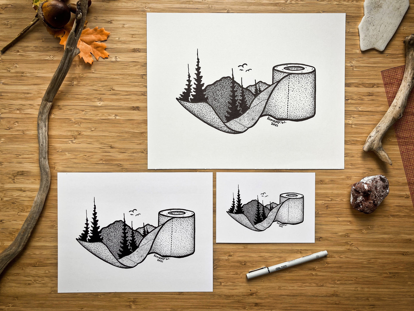 Toilet Paper - Nature Themed Pen and Ink PRINT