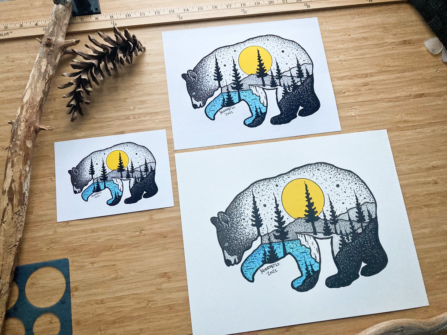 The Bear Silhouette - Pen and Ink PRINT