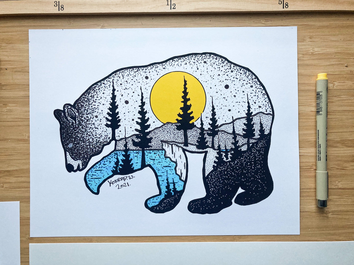 The Bear Silhouette - Pen and Ink PRINT