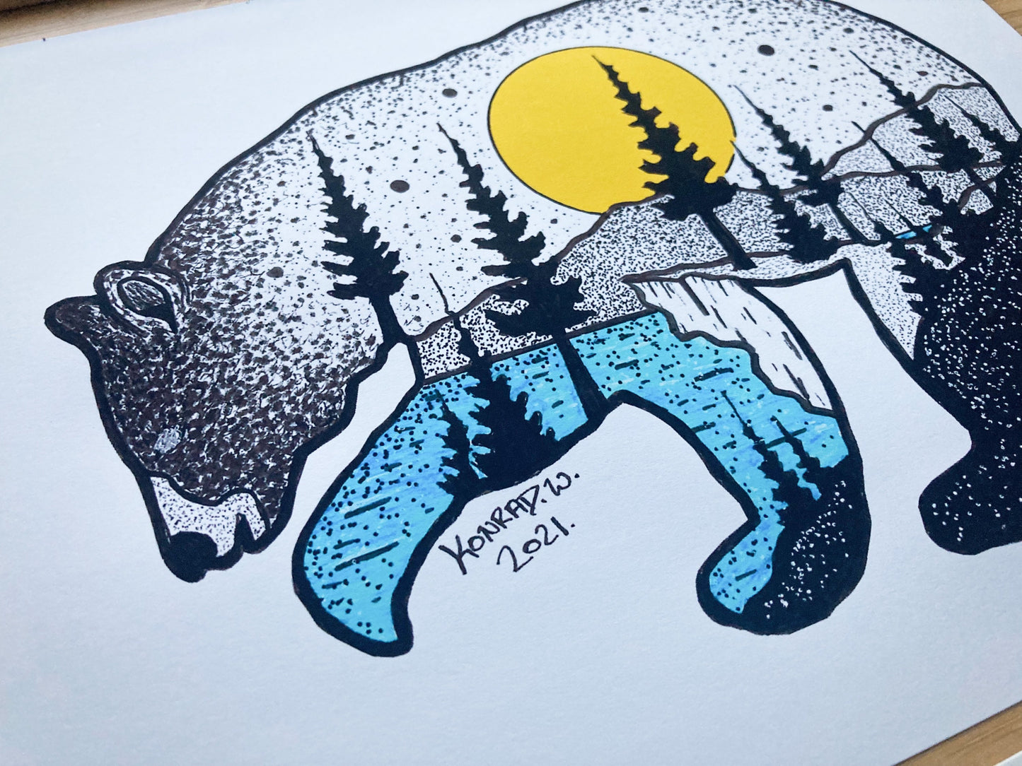 The Bear Silhouette - Pen and Ink PRINT