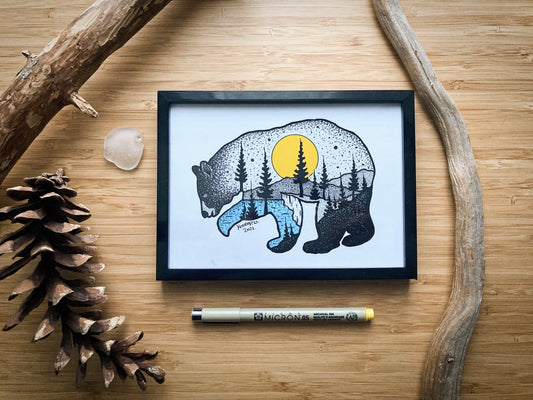 The Bear Silhouette - Pen and Ink PRINT