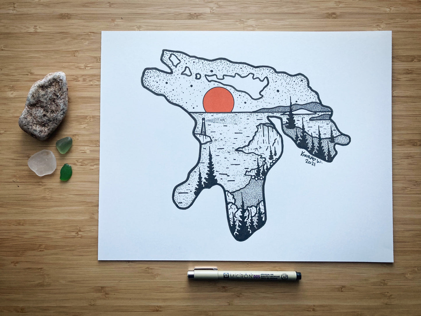 Lake Huron - Pen and Ink PRINT - 2021 Design